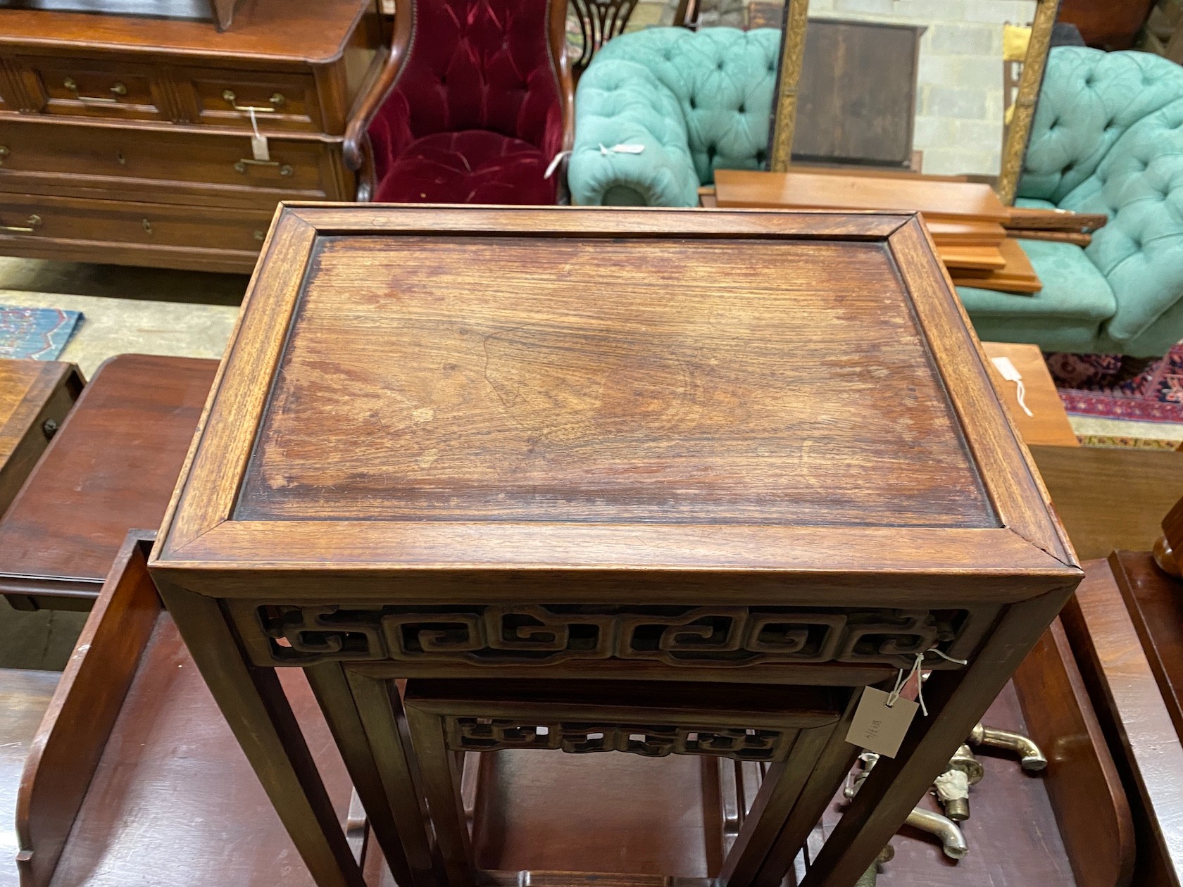 A quartetto of Chinese rectangular tea tables, width 49cm, depth 34cm, height 66cm